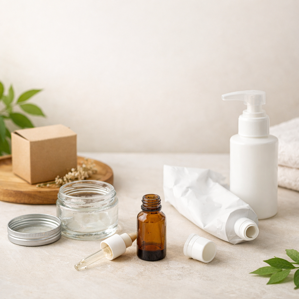 Kosmetikverpackungen recyceln mit Naturheilpraxis Weiß